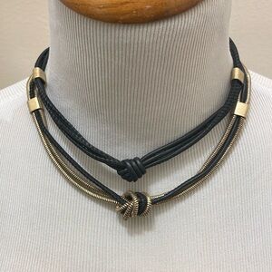 Leather Rope Duo Gold & Black Necklace